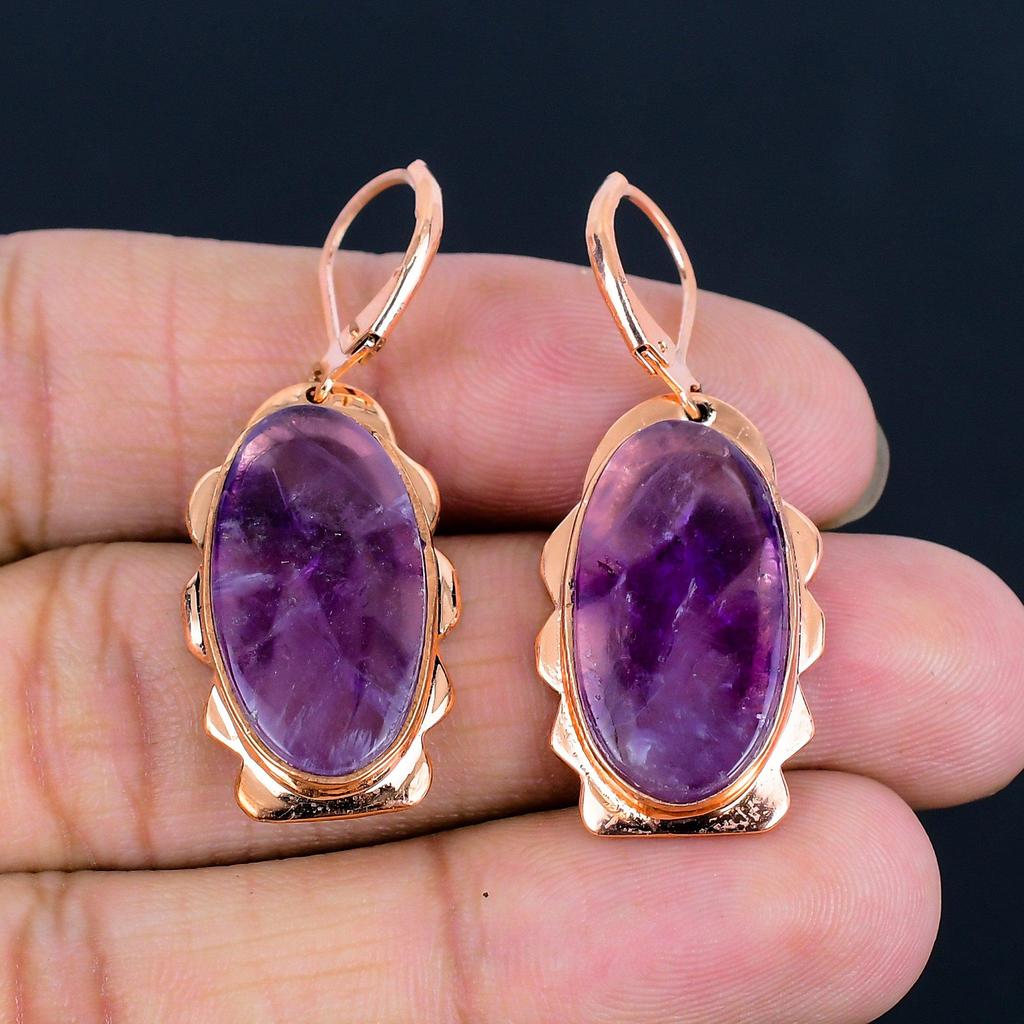 Amethyst Gemstone Handmade Copper Jewelry Earrings For Wedding Gift