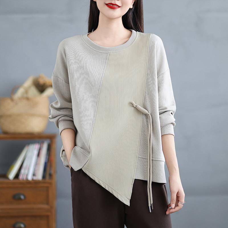 Dimanaf 2025 Новая весна Женская свободная повседневная футболка с длинным рукавом и круглым вырезом, базовые топы с пуговицами, новый пуловер