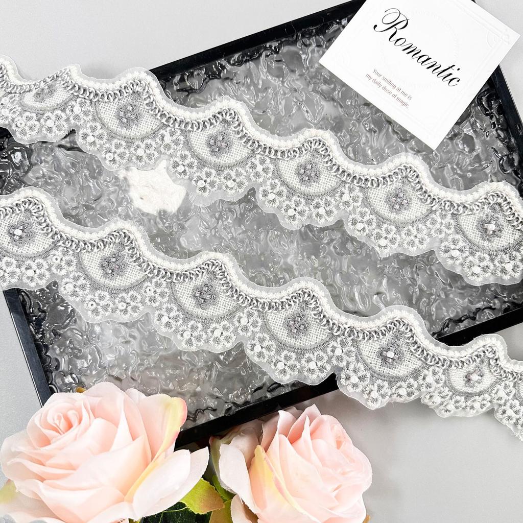 5.5Cm Wavy Organza Beads Embroidery Barcode Clothing Luggage Skirt Decorative Lace Accessories