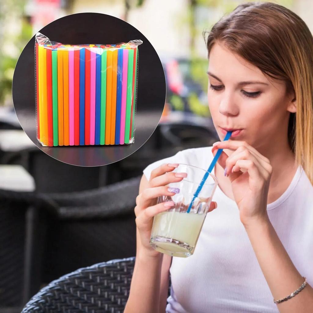 WIKHOSTAR 100 Pcs Colorful Plastic Long Disposable Drinking Straws Eco-Friendly DIsposable Straws