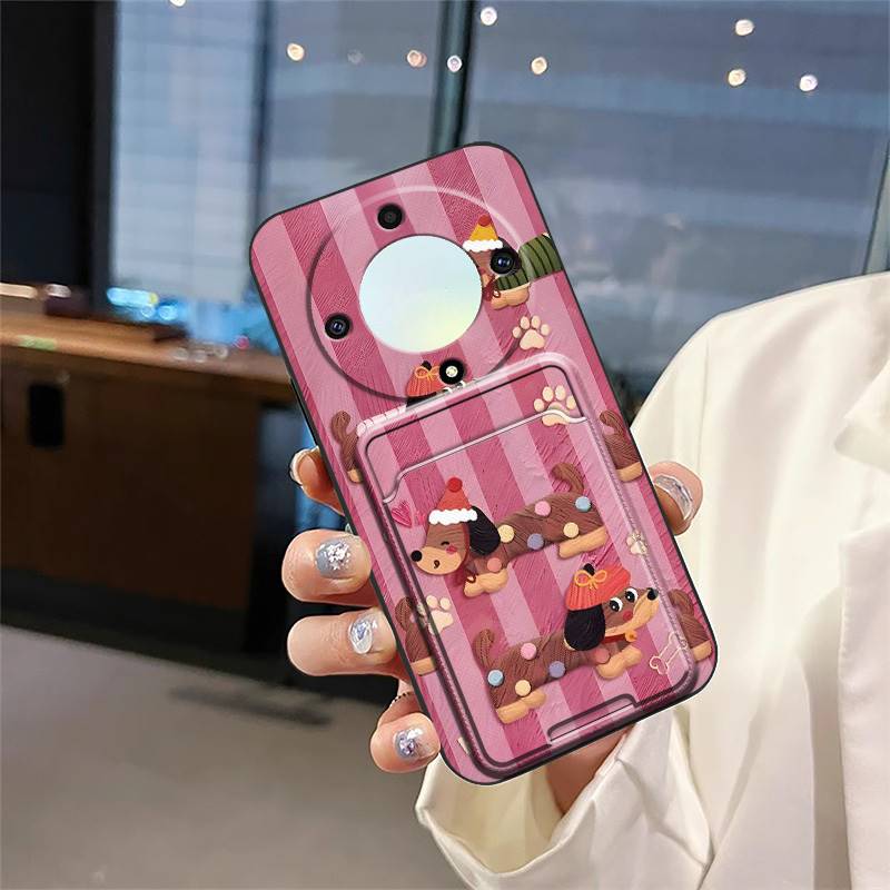 Противоударная задняя крышка Чехол для телефона для Honor X9a 5G/Magic5 Lite Слот для карт Грязеотталкивающий Защитный силиконовый Кармашек для карт Милый