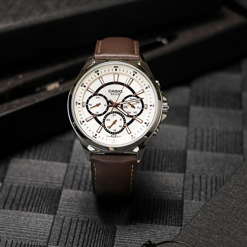 Casio Серия STANDARD Серия DRESS Водонепроницаемые Деловые Кварцевый Механизм Кожаный Ремешок Японские и Корейские Часы Мужские;s Часы Белые MTP-E303L-7AVDF