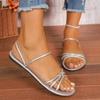 Women's 2024 Square Toe Sandals Women's New Summer Soft Bottom Slippers Flat Bottom Casual Beach Shoes Women Shoes