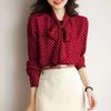 Women's Tie-Front Polka Dot Shirt Collar Single-Breasted Elegant Top