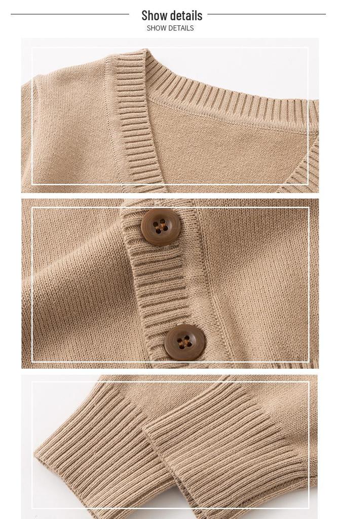 Детский вязаный кардиган с V-образным вырезом на весну и осень - Школьный стиль для мальчиков и девочек, хлопковая верхняя одежда