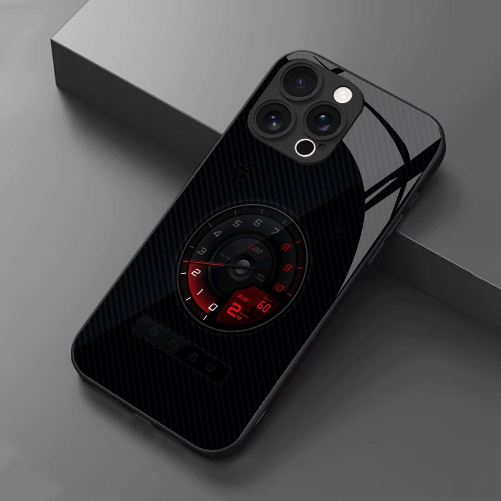 Sporty Red Car Gauge Pattern mobile phones Glass phone case for iphone 17 pro max cover for iPhone 17 16 15 14 13 12 pm Pro Plus