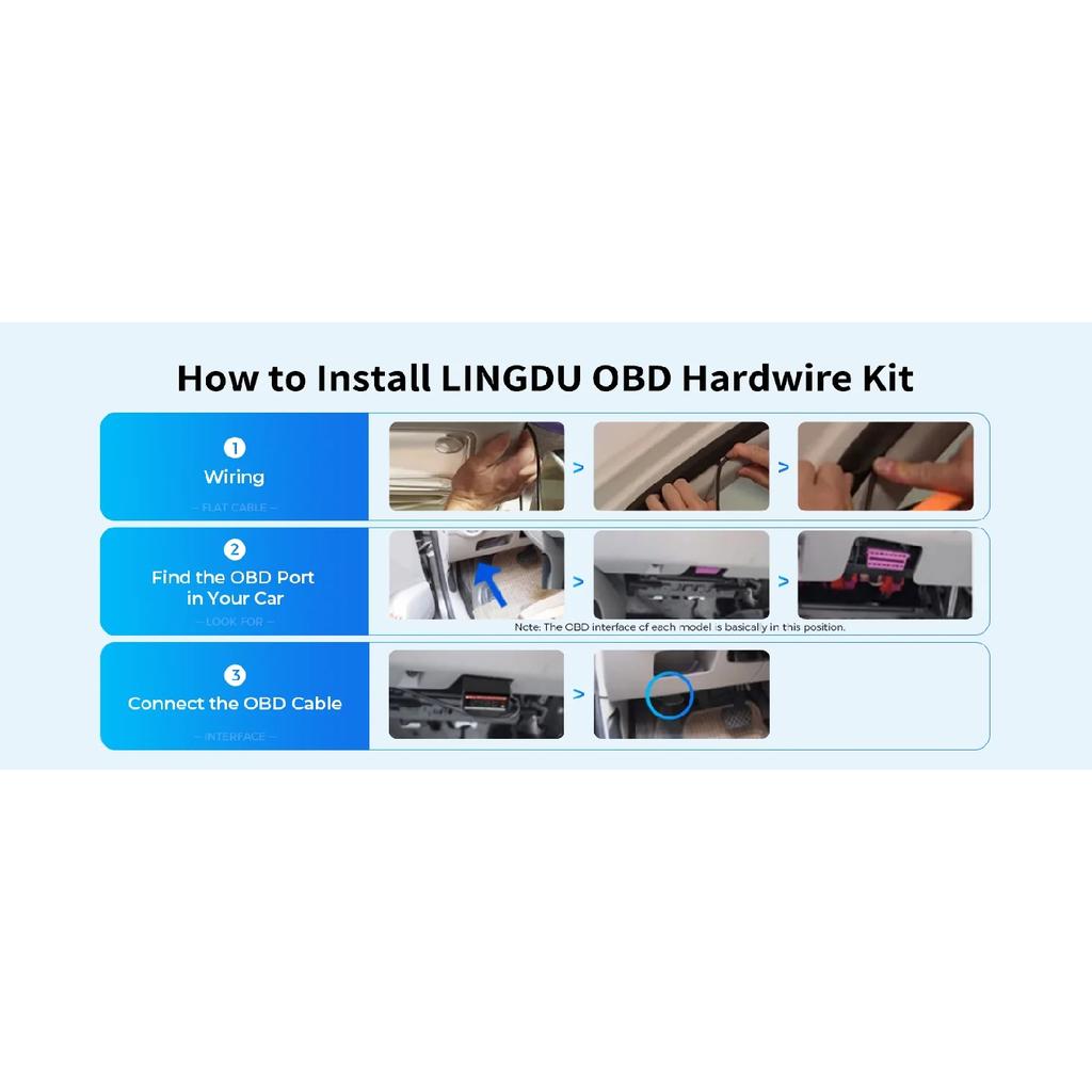 LINGDU OBD Hardwire Kit Type C Port/Micro USB Port/Mini USB for LINGDU D500 LD06 Car Dash Cam Cable Charger 24H Parking Monitor