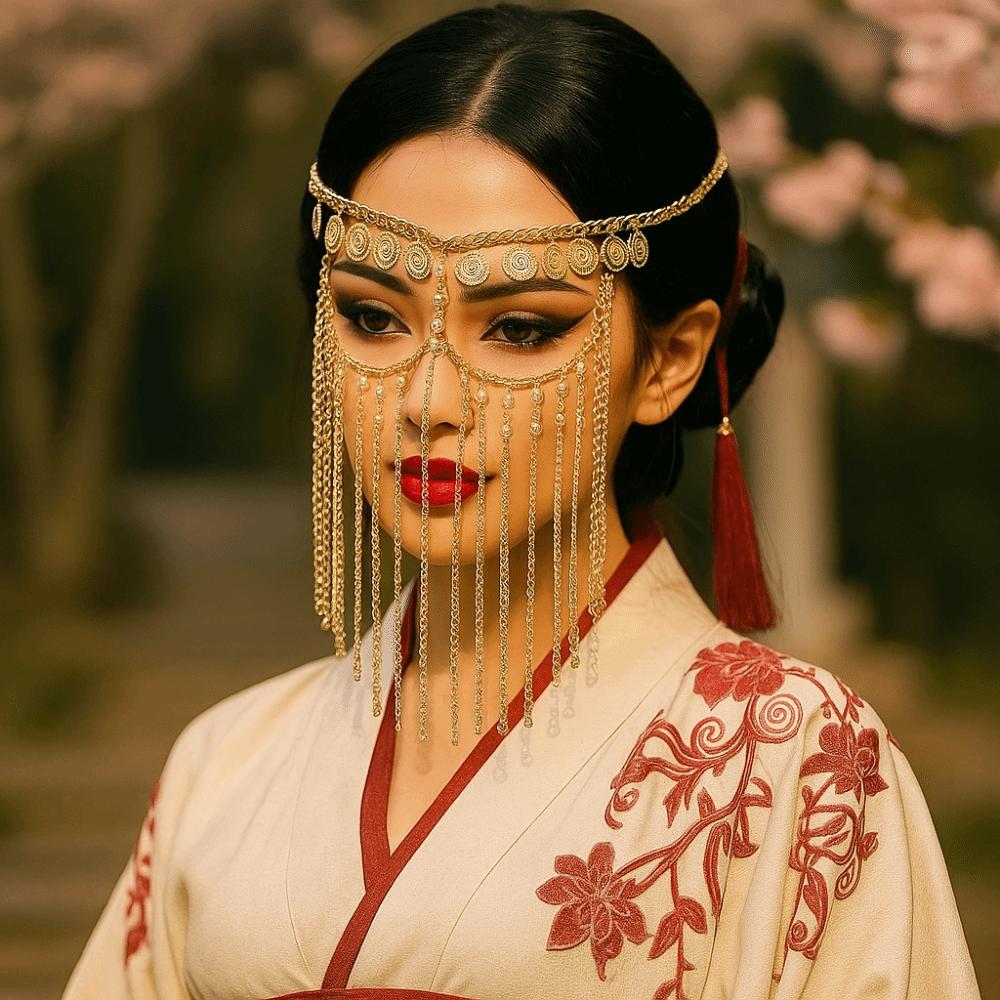 Rhinestone Curtain Head Chain Coin Bell Masquerade Mask Fashion Belly Dance Face Veil  Middle East