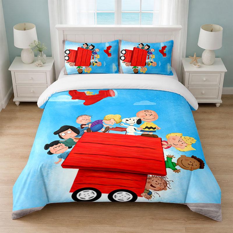 Snoopy Peanuts Bedroom 3Pcs Bedding Set Soft Bed Sheet Pillowcases Home Bedding Decoration