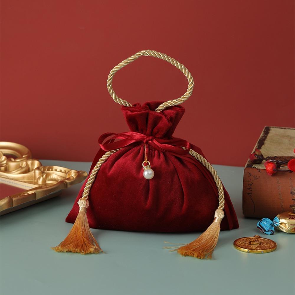 Velvet Sweets Chocolate Packing Bag Red Drawstring Pouch Handbag Wedding Candy Packaging Bags