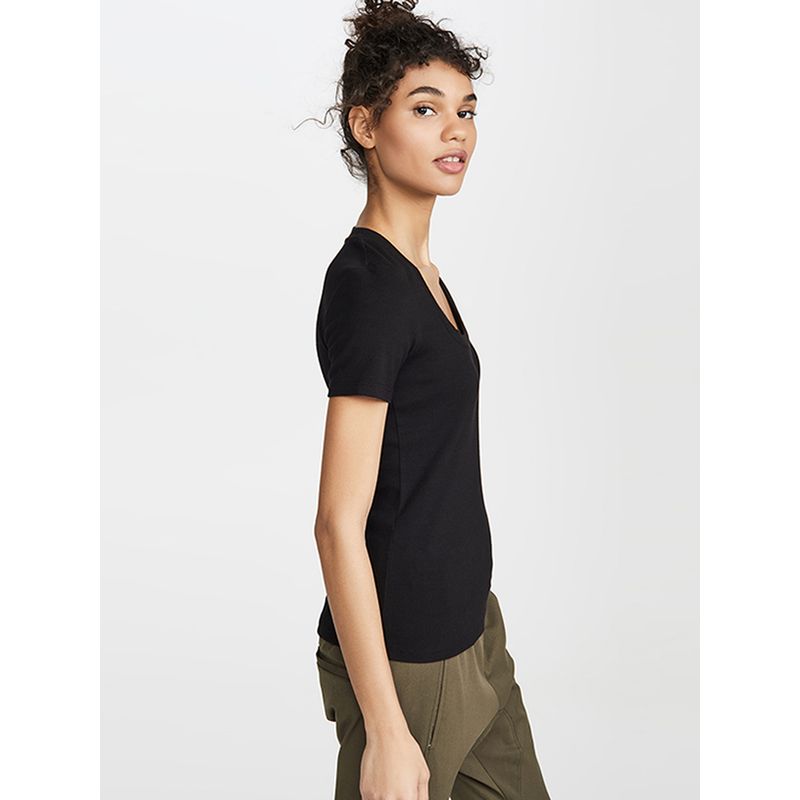 Summer Clothing New Short Sleeve Pure Cotton T-shirt Women European and American Versitile Fashion Black Slimming U-Neck Bottoming Shirt Top Fashion