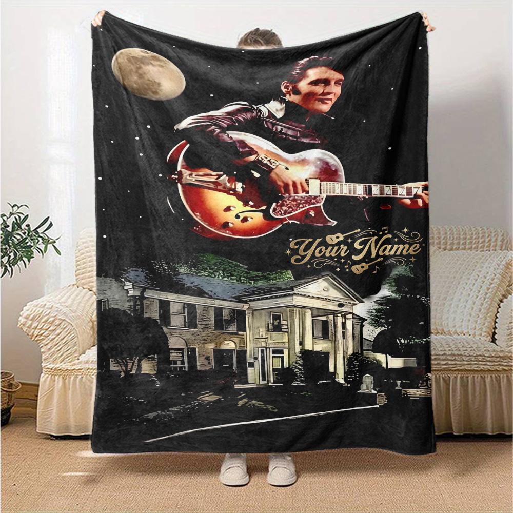 Elvis Presley Customize Your Name Blanket Throw Personalized Blanket Durable Comfort for Picnics Livingroom Sofa Nap Four Seasons Multipurpose