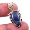 Natural Iolite Gemstone 925 Solid Sterling Silver Two Tone Pendant 1.25'' V8m74