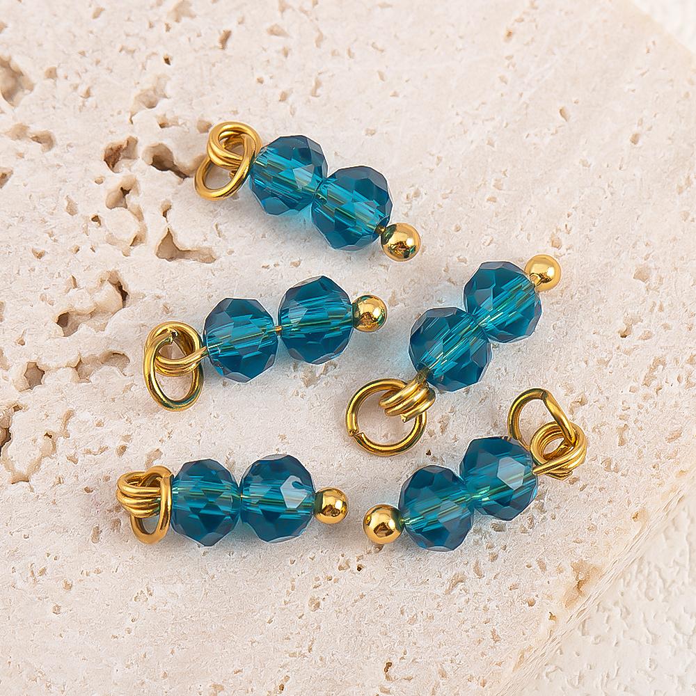 5pcs Colored Crystal Double Beads Charm Stainless Steel Earring Charms for Women DIY Handmade Necklaces Bracelet Jewelry Making