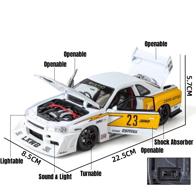2024 1/24 Nissan Skyline GTR R34 JDM FDJ 35GT-RR Silvia S15 LBWK гоночный автомобиль литой металлический ралли миниатюрный подарок для мальчика коллекция