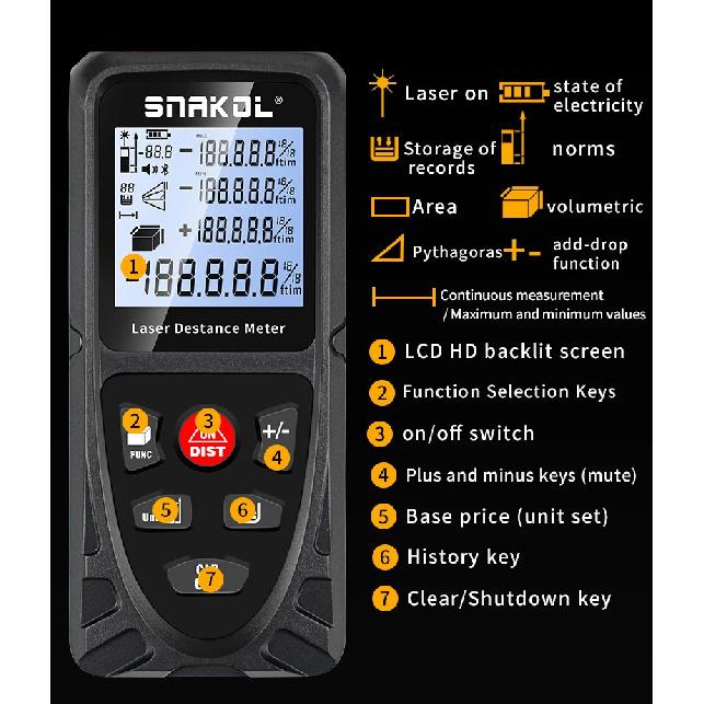 Snakol Laser Distance Meter 50M 70M 100M 120M Profesional Digital Rangefinder Roulette Ruler Laser Tape Measure with USB Charge