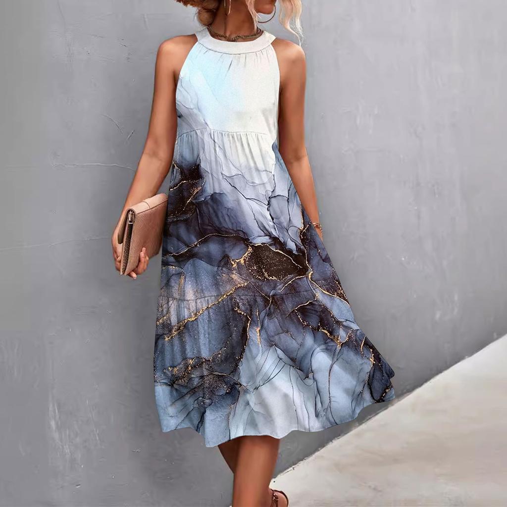 Женские летние свободные повседневные пляжные платья без рукавов с однотонным принтом и висячим вырезом