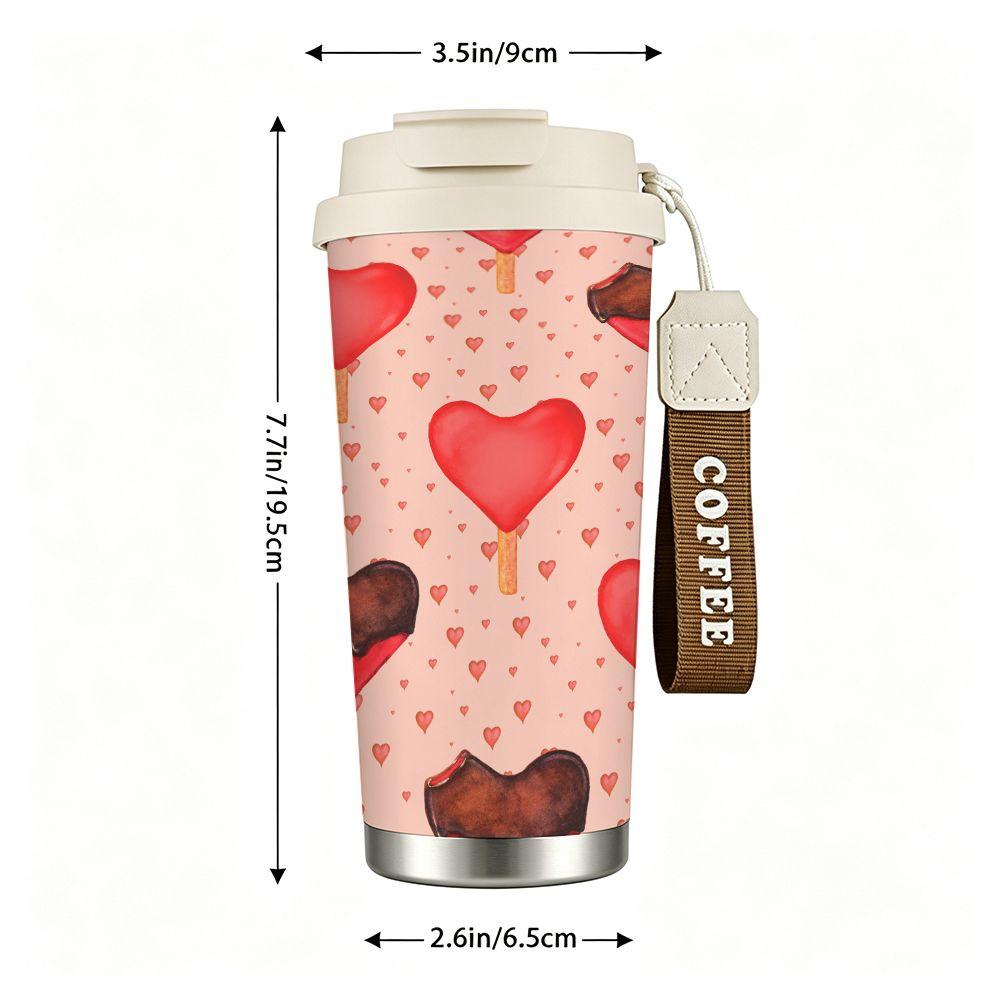 Cute Heart Ice Cream Print Stainless Steel Insulated Coffee Tumbler Vacuum Travel Mug Reusable Cup for Office School Gift Idea