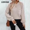 Autumn and Winter Women's Sweater Round Neck Loose Pocket Knit Lantern Sleeve Sweater