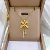 Necklace Earrings Set Light Luxury Full Diamond Bow Tassel Personality Temperament Banquet Earrings Necklace Group