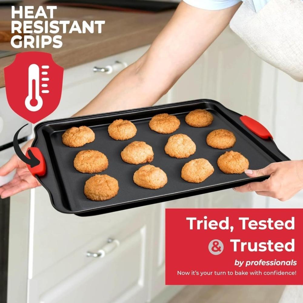 Baking Pan Set Nonstick Black Carbon Steel with Silicone Handles Stackable Baking Trays Set for Cookies Baking Kitchen Bakeware