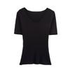 Kaslead New Women clothes Western Style Fashion Simple Solid Color Vertical Stripe Knitted Short sleeve Top