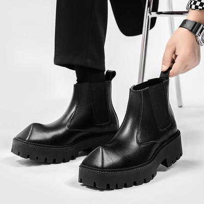 Модные новые ботинки на толстой подошве для мужчин Tide Ins Короткие ботинки Chelsea Мотоциклетные ботинки Ботинки Tooling Boots Высокие ботинки Slip On из натуральной кожи для мужчин