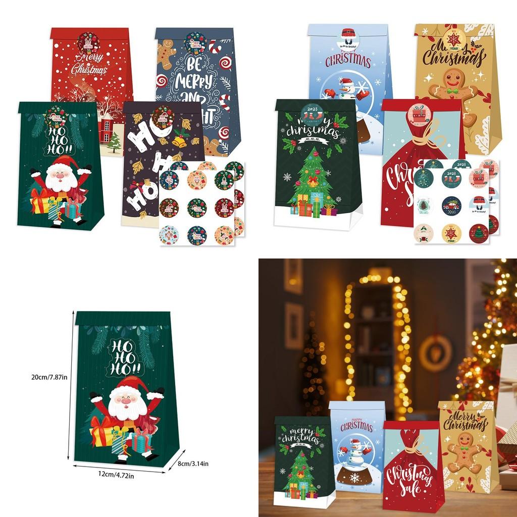Decor Paper Christmas Bags With Santa Claus Gingerbread Man Print For Daily
