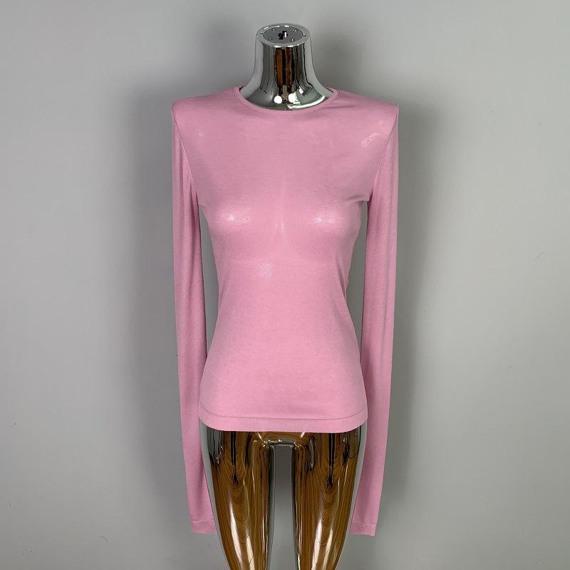 Женская сексуальная одежда Мягкая и слегка соблазнительная облегающая рубашка с круглым вырезом Модная футболка Топ