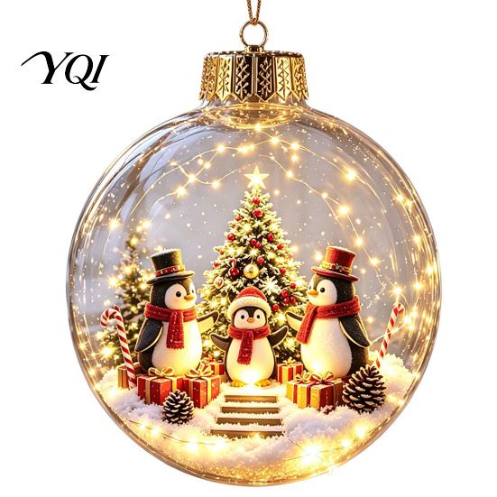 Festive Home Desktop Decorations Lighted Christmas Ornaments, 3D Miniature Scene Hanging Balls with Warm LED Light, Cute Xmas Tree Lights Reindeer