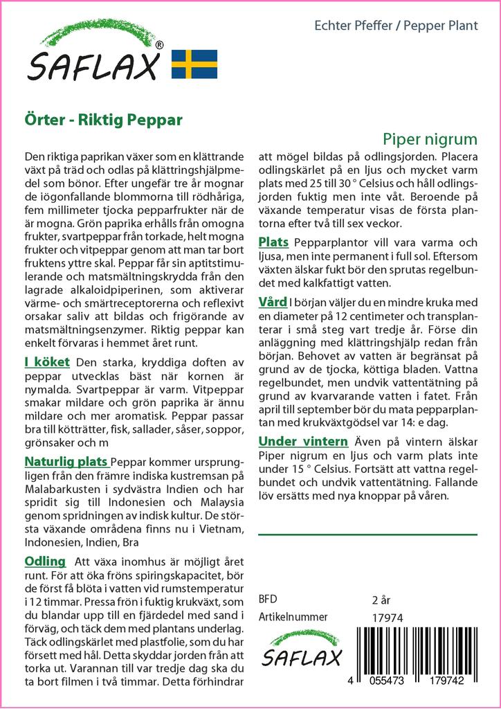 SAFLAX Garden in the Bag - Растение перца - 20 семян - С субстратом в подходящем пакете - Piper nigrum
