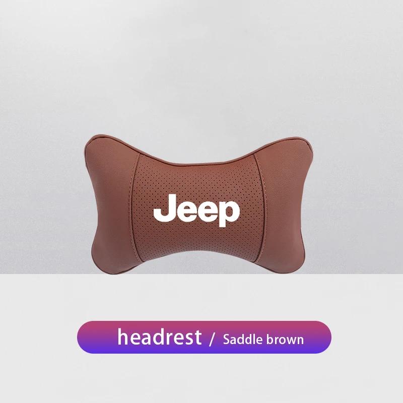 For Jeep Car Seat Neck Pillow Leather Headrest Lumbar Waist Support For Jeep Grand Cherokee Wrangler JK Gladiator Compass Ren