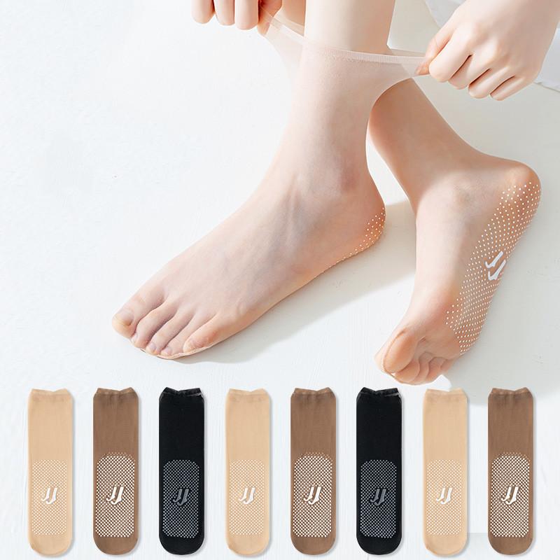 Summer Women Socks Ultra-thin Transparent Elastic Nylon Long Socks Women Silicone Anti-slip Seamless Ice Silk Middle Tube Socks
