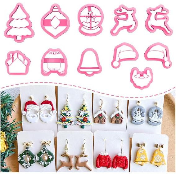 Keoker Christmas Polymer Clay Cutters - 10 Shapes, Christmas Tree Cutters for Polymer Clay Earrings