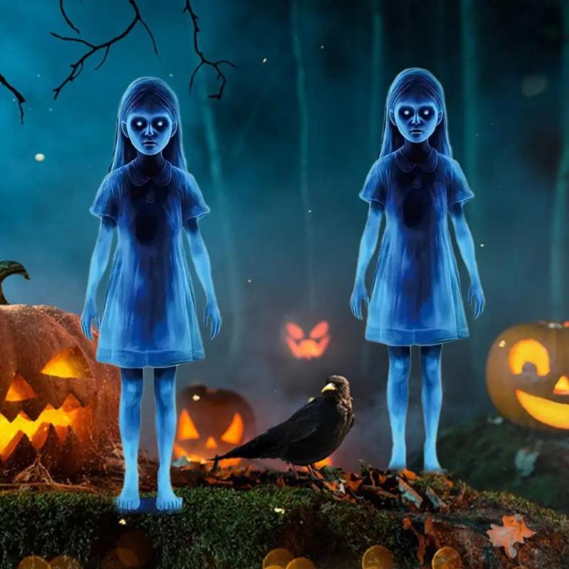 2 шт. Хэллоуин Страшная Девочка-Призрак Садовый Колышек Близнецы Женский Призрак Вставка во Двор Наружный Декор Газон Патио Металл с Привидениями