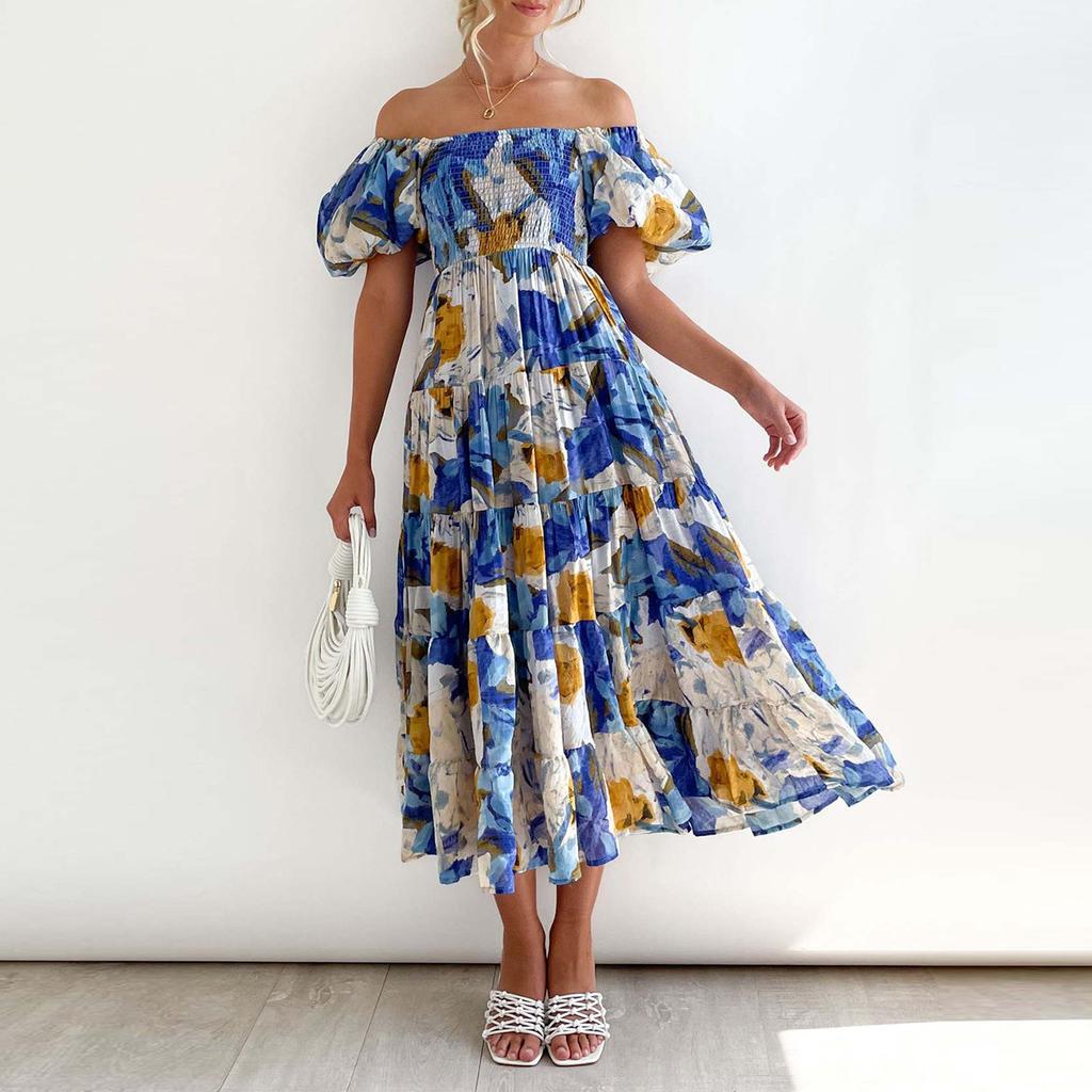 Ladies Summer Fashion High Waist Off Shoulder Dress