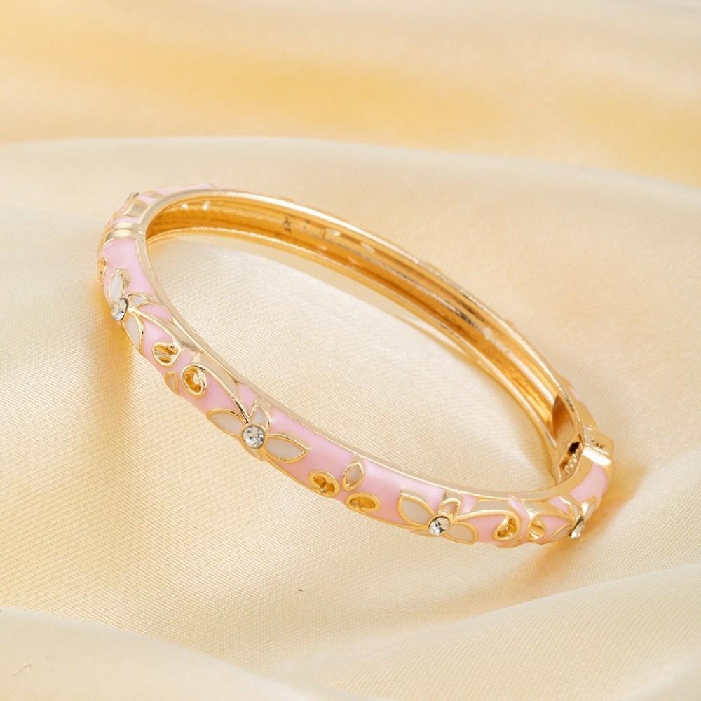 Lightweight Metal Cloisonne Floral Bangle Rhinestone Thin Bracelet  Holiday Presents