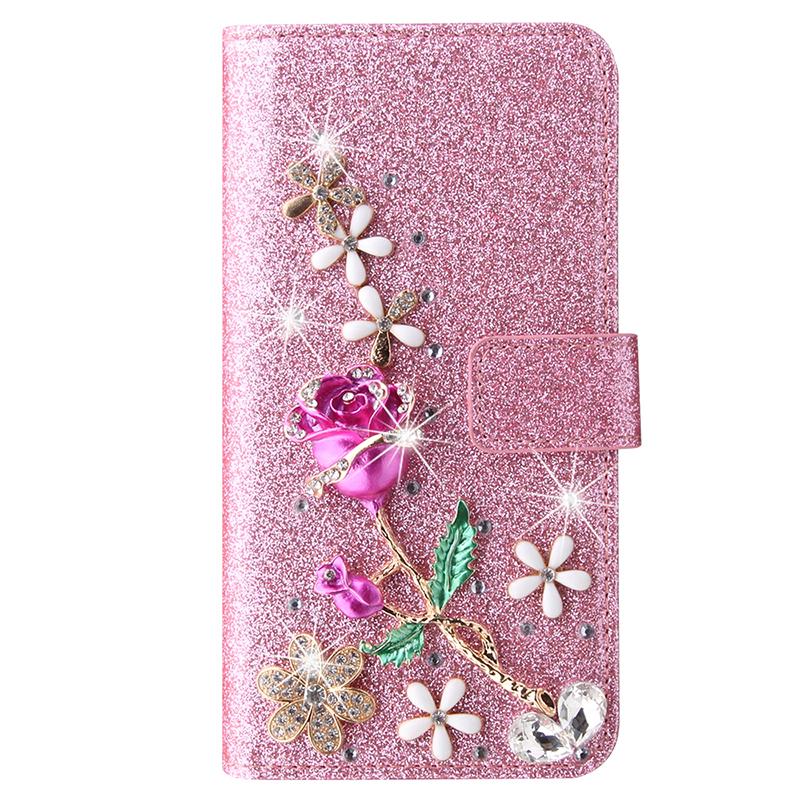 Кошелек с блестками Кожаный чехол для iPhone 17 ProMa Air 16 E Pro 15 Plus 14 13 Pro 11 12 MINI XSMax Флип Вспышка Розовый Чехол