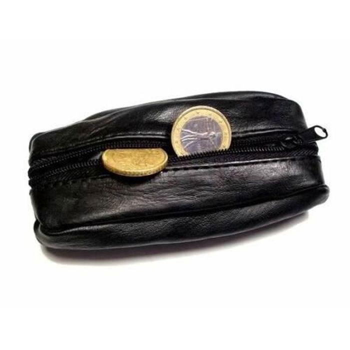 Porte-monnaie - Cuir Agneau - Noir - Mixte - 2 emplacements zippés - Dimensions 12x6 cm