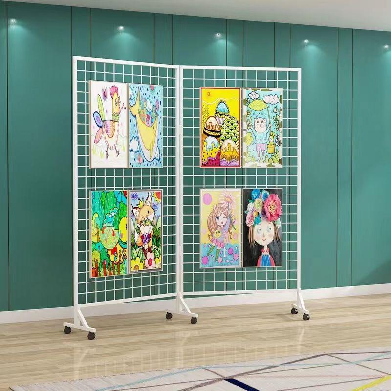 Mobile Art Display Stand: Vertical Folding Grid for Art Exhibitions and Kindergarten Art Shows