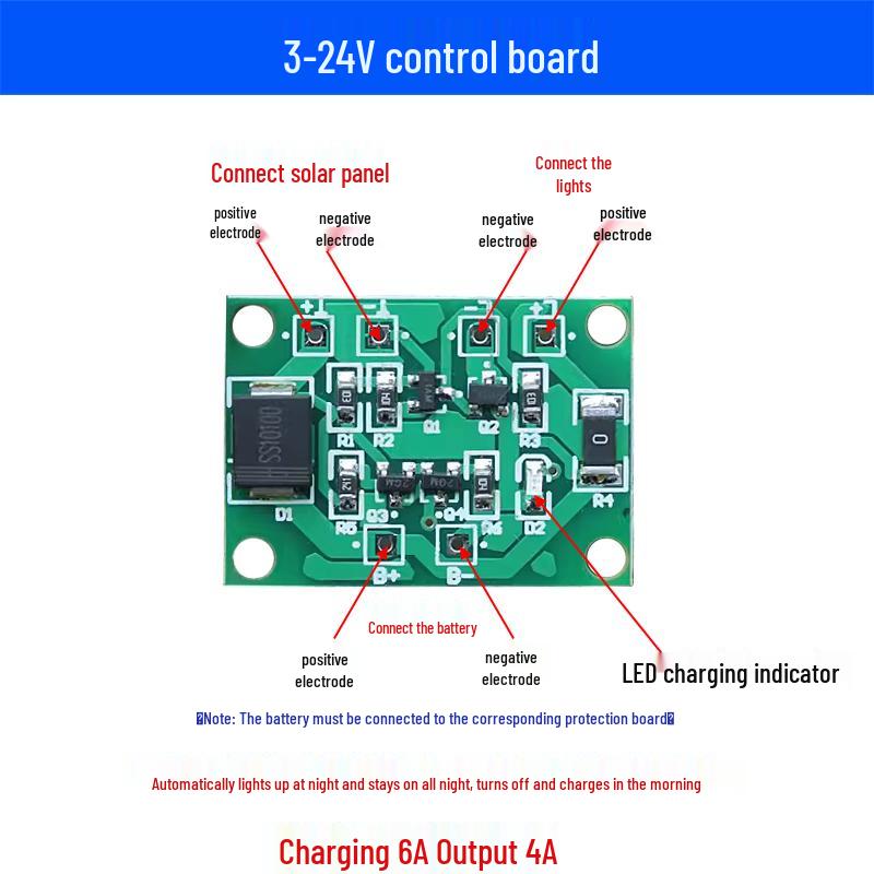 Automatic Solar Lawn Lamp Control Board for 3-24V Lithium/Lead-Acid Batteries