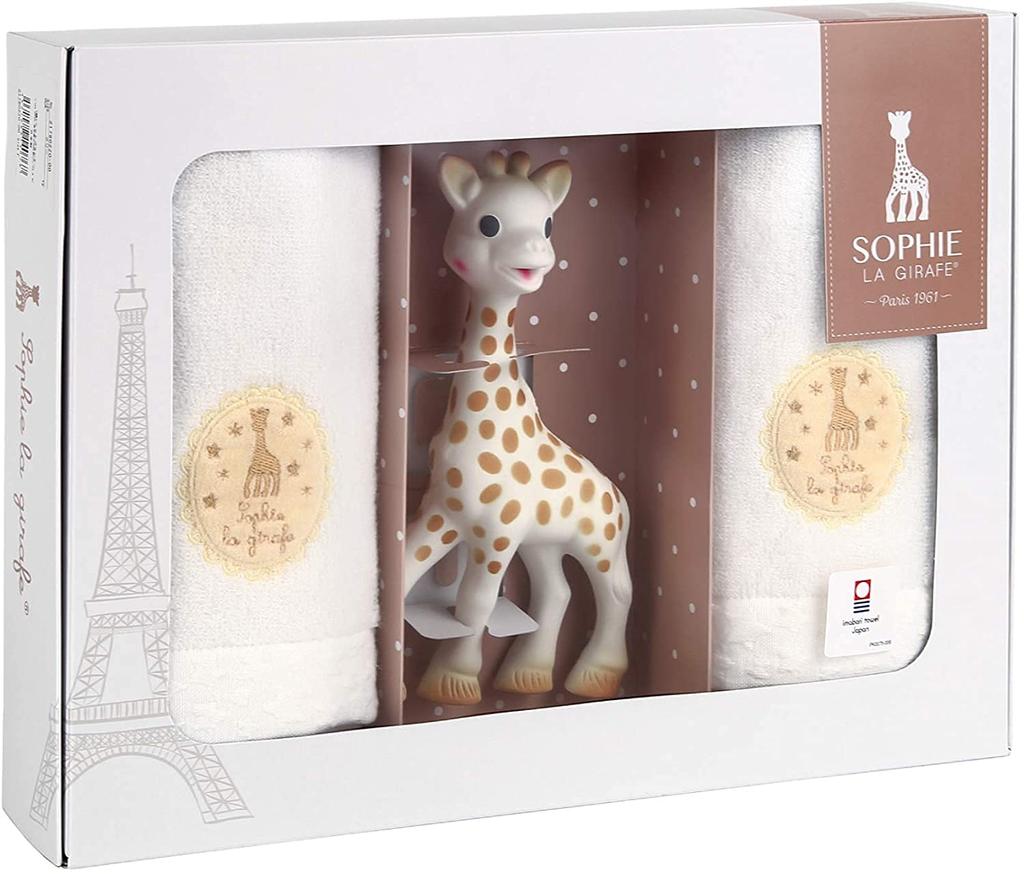 Подарочная коробка с полотенцем «Софи-жираф» из Японии Полотенце Imabari из хлопка Полотенце для лица x 2 Сертифицированный Imabari Набор с изображением жирафа Софи в коробке Подарок для ребенка