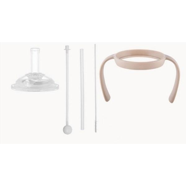 Moyoum PPSU 360-degree All-in-one Straw Cup Accessory Set, Beige (handle), Transparent (straw), 1 Set