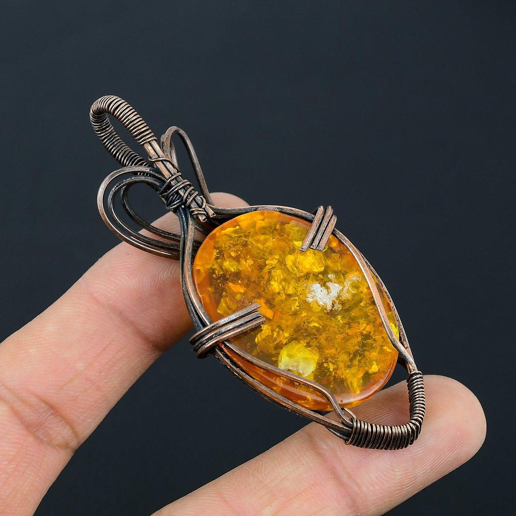 Балтийский янтарь, драгоценный камень ручной работы, подвеска из чистой медной проволоки, обернутая ювелирными изделиями на День памяти