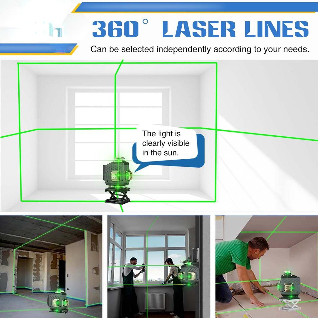 8/12/16 Line 4D Laser Level Adjustable Green Light Self-Leveling 360°Rotary Horizontal Vertical Cross Auto Measuring