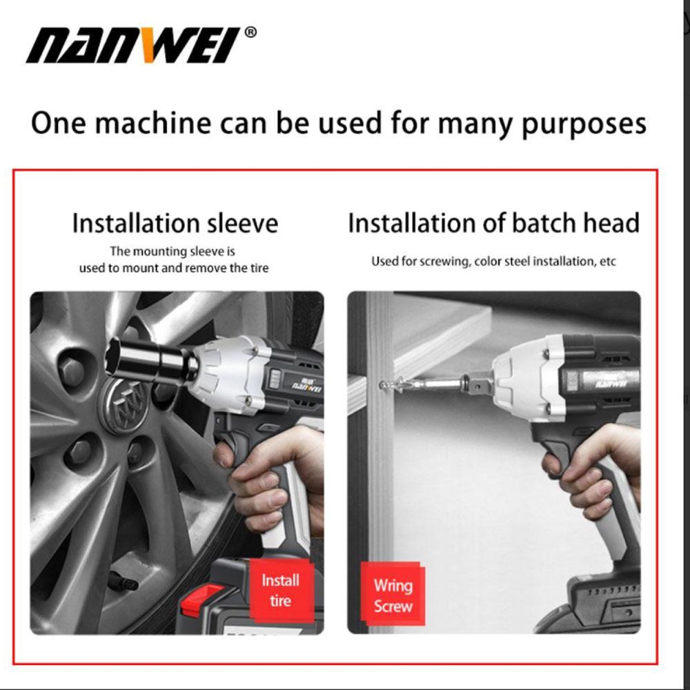NANWEI Промышленный бесщеточный литиевый ключ 380N Аккумуляторный электрический ключ с высоким крутящим моментом Легкое снятие автомобильных шин