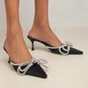 Новые европейские и американские сексуальные полуперетаскивающие голову женские туфли летние с бантом острый носок тонкий каблук высокий каблук шлепанцы модные универсальные