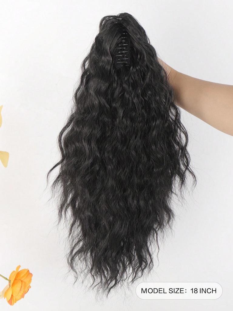 18-дюймовые накладные волосы на клипсах для хвостиков, многослойные волосы, пушистые, густые, волнистые, черные, мягкие, синтетические, для женщин