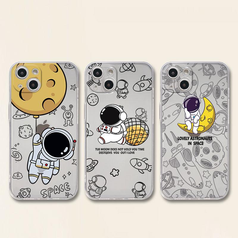 Чехол с милым мультяшным астронавтом для iPhone 14 11 12 Pro 13 Pro Max XR XS X 6s 7 8 Plus SE 2020 13 Mini Роскошный противоударный прозрачный чехол