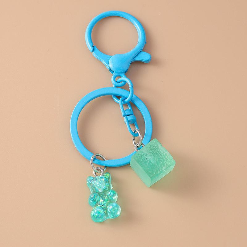 Cute Resin Simulation 3D Bear Keychain Love Heart Keyring for Women Girls Handbag Pendant DIY Key Holder Jewelry Gift